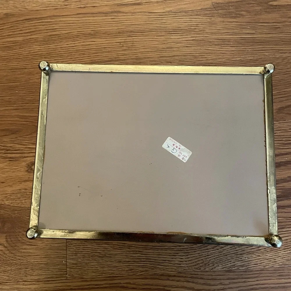 1980s Vintage Etched Bamboo Glass & Brass Jewelry Casket Box 8